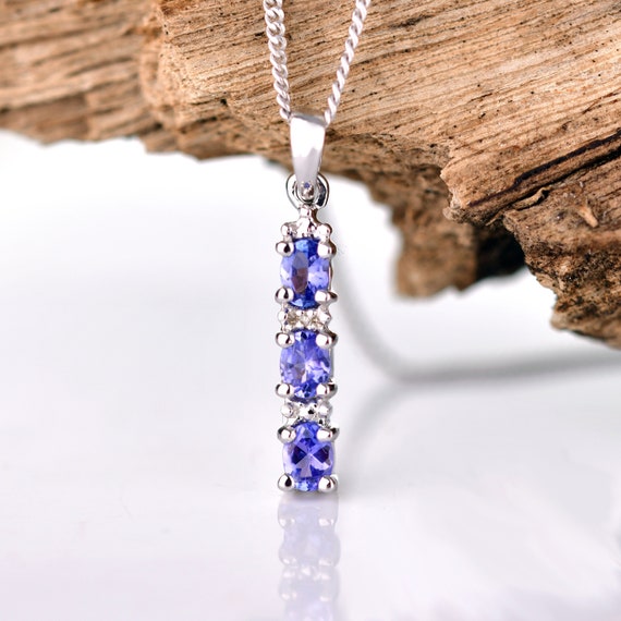 Tanzanite Necklace Sterling Silver 0.66ct Natural Blue Stones