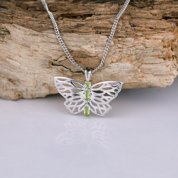 14K YELLOW GOLD TOPAZ,PERIDOT & DIAMOND BUTTERFLY NECKLACE | eBay