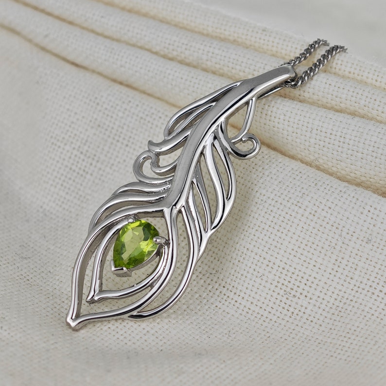 Peridot Peacock Feather Statement Pendant