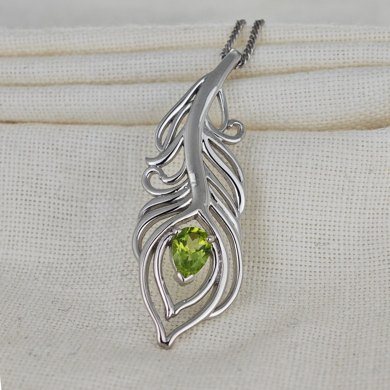 Peridot Peacock Feather Statement Pendant