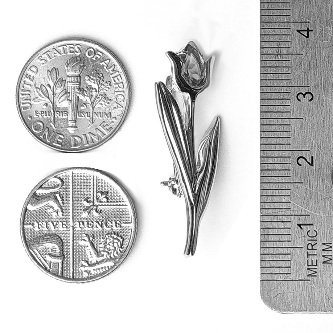 Tulip Flower Brooch Sterling Silver White Topaz Boxed Gift, Unique