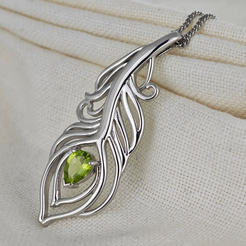 Peridot Peacock Feather Statement Pendant