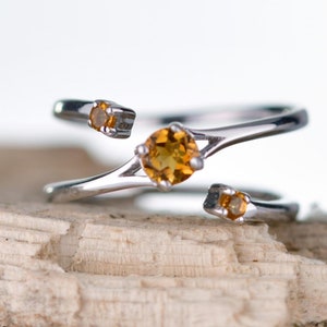 Sterling Silver Citrine Ring, Adjustable, November Birthday