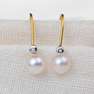 Ojewellery 9ct Gold Ohrringe Diamant Baumeln Perle Weiß Hook Womens