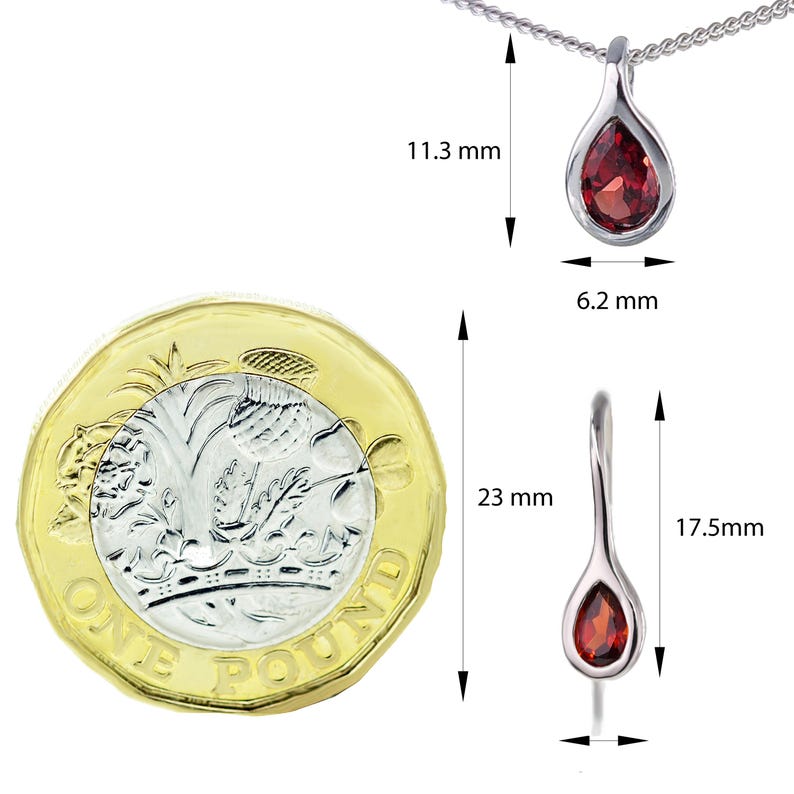 Set di orecchini e collana in granato da 0,9 ct, pendente a forma di pera in argento sterling immagine 7