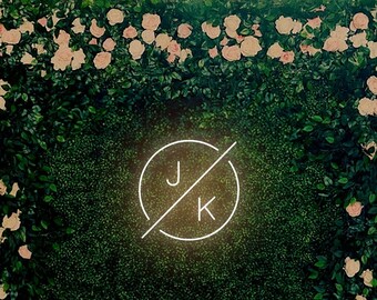 Custom Diagonal with Circle Initials Wedding Neon Sign, minimalist Wedding decoration