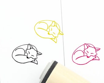 Sleep Fox Rubber Stamp,  Forest Animal  Mini Wood 16mm 20mm 25mm Stamps - S1638