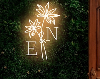 Custom Floral Wedding Neon Sign: Monogram Initial Reception Decor