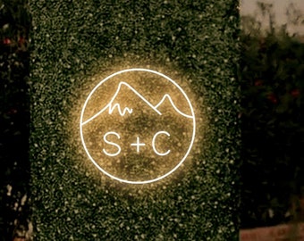 Custom Initials Wedding Neon Sign, Initials with Mountain Circle Neon Light,  Custom Weddding Decor With your Initials