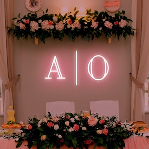 Placa de néon com iniciais de casamento minimalista, decoração de casamento com iniciais personalizadas