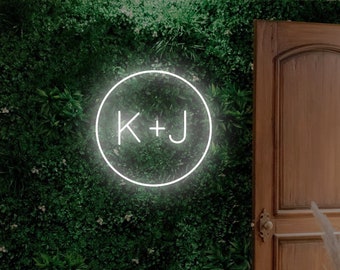 Custom Initials Wedding Neon Sign, Initials with Round Circle Neon LED Light,  Weddding Decor With your Initials