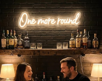 One More Round Neon Sign, Home Bar Decor, Man Cave Wall Art, Acrylic Desk Lamp Gift, Whiskey Bar Light, Basement Pub Sign