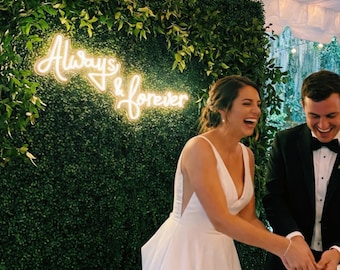 Always & Forever Neon Sign, Wedding Greenery Wall Decor, Bedroom Night Light, Acrylic Desk Lamp Gift, Anniversary Vow Prop, Marriage Art
