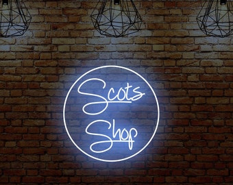 Custom Shop Name Neon Sign, Shop Name with Round Circle Neon LED Light, Color Changeable Sign