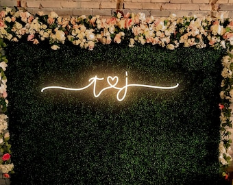 Custom Minimalist Wedding  Neon Sign, Personalized Initials With Heart Art Decor