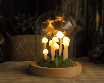 Original Natur Pilz Nachtlicht, Glaskuppel Pilz Tischlampe