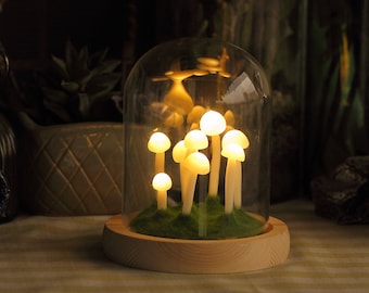 Original Nature Mushroom Night Light,  Glass Dome Mushroom Table Lamp