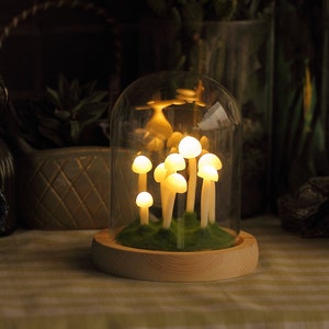 Luz noturna de cogumelo natural original, abajur de mesa de cogumelo com cúpula de vidro