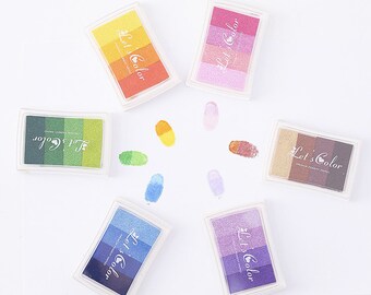 Blue Craft Ink Pads for Kids Pink Green Washable DIY Stamps Partner Rainbow Gradient Inkpad Stamp Kids Printing Stationery of 6 Colorful Brown Orange Blue Purple