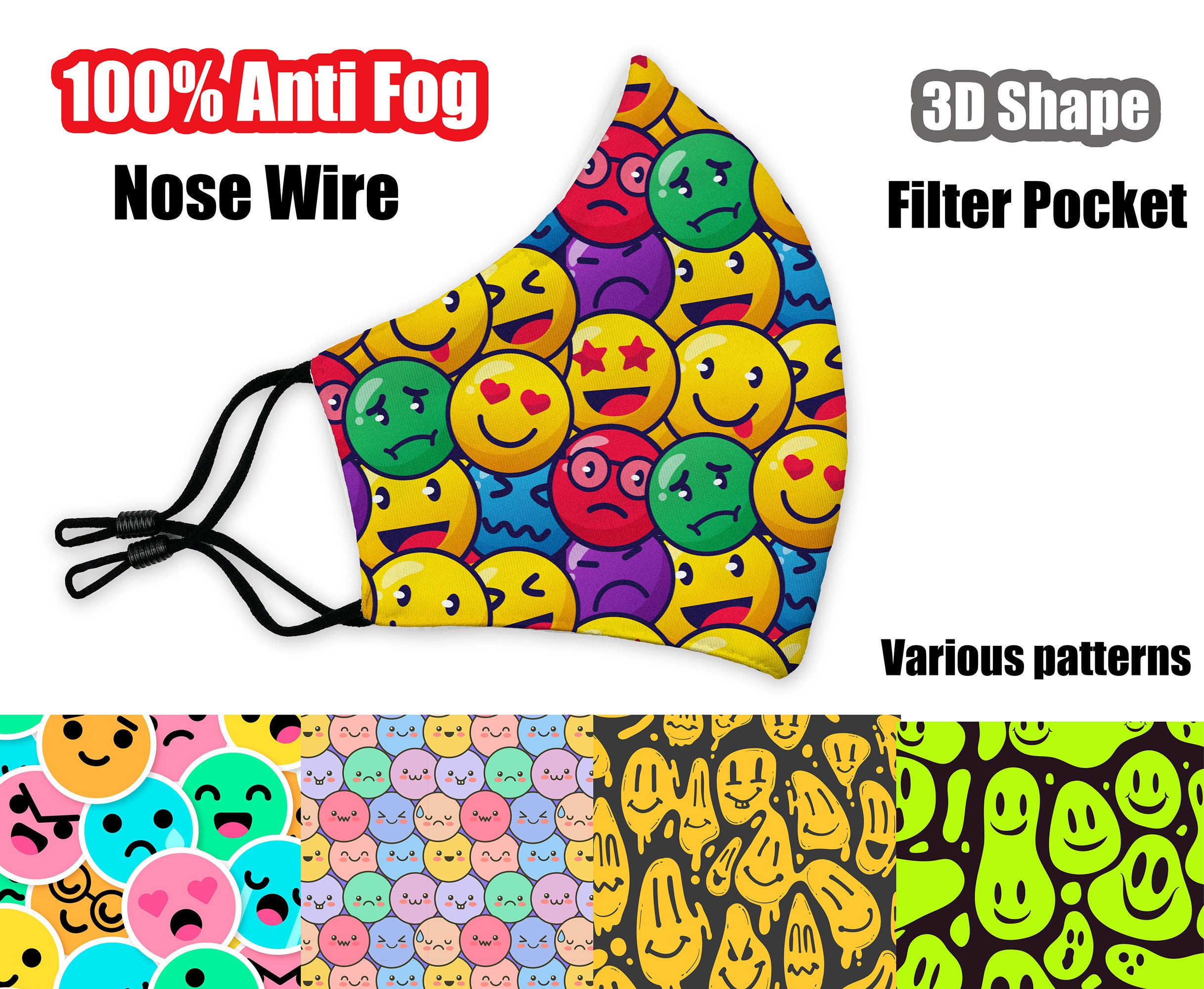 Smile Face Mask Face Emoji Face Mask Anti Fog Nose Wire Etsy