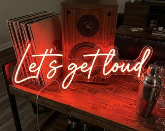 Let's Get Loud Neon Sign, Music Room Decor, Karaoke Party Prop, Acrylic Desk Lamp Gift, Vinyl Record Corner, DJ Studio Light
