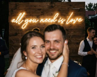 Custom Neon Sign All You Need Is Love, Wedding Backdrop, Rustic Reception Decor, Acrylic Desk Lamp Gift, Personalized Last Name Light
