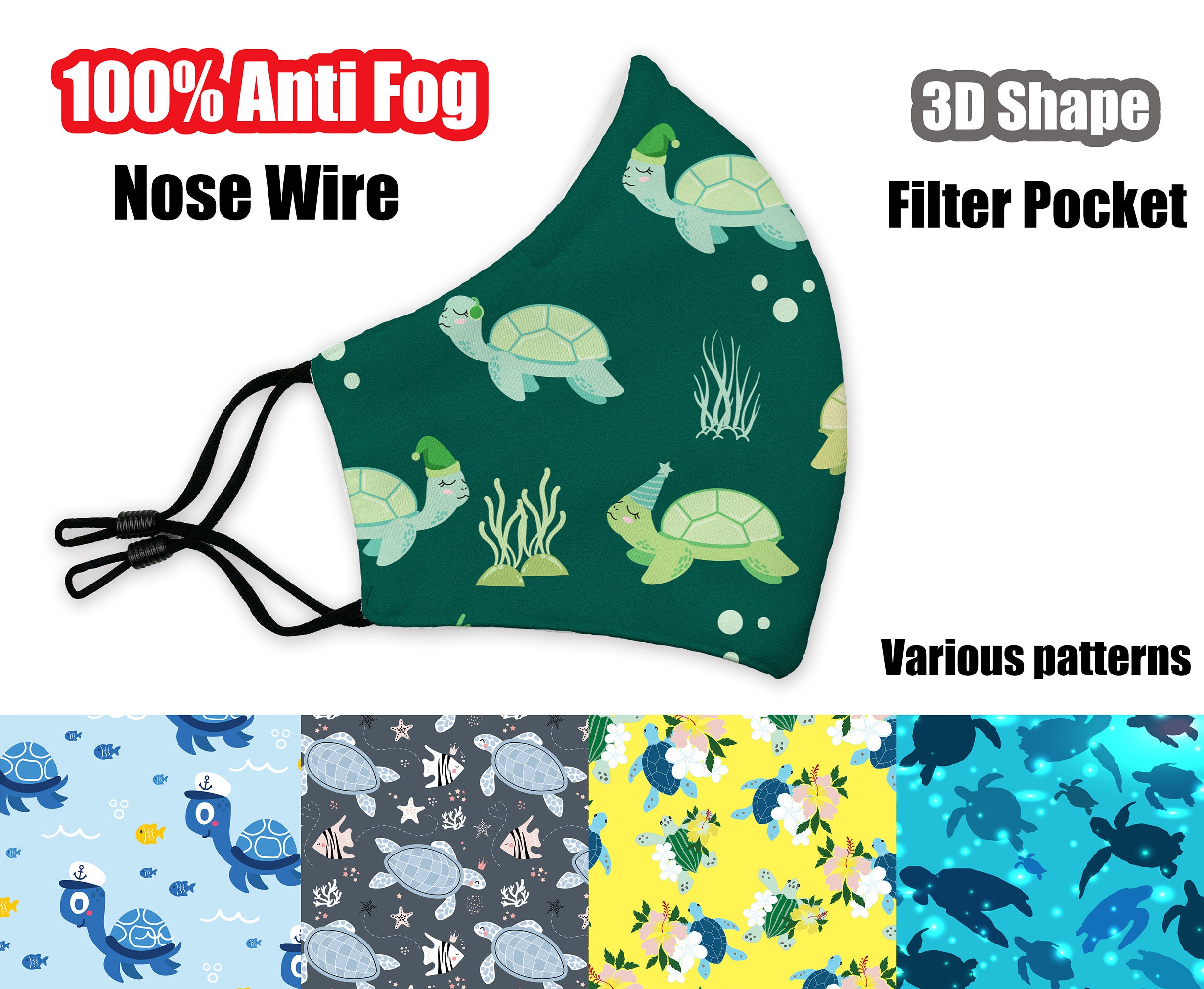 Tortoise Face Mask Turtle Face Mask Cute Animal Anti Fog Etsy