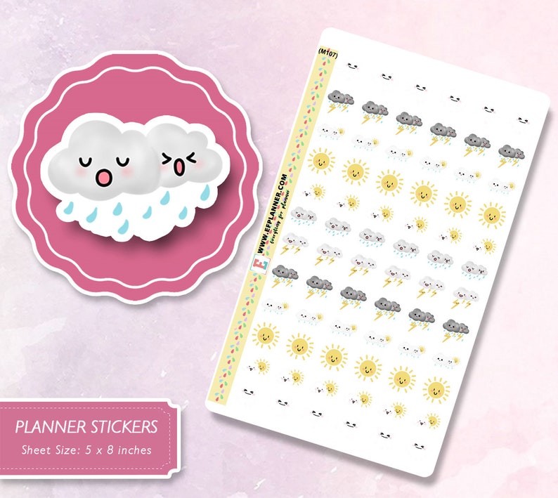 72 Kawaii Weather Planner Stickers Sun Rain Cloud Stickers ...