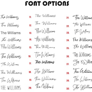 K&ouml;nnte beinhalten: Eine Liste mit 30 verschiedenen Schriftarten f&uuml;r den Namen "The Williams". Jede Schriftart ist von 1 bis 30 nummeriert.