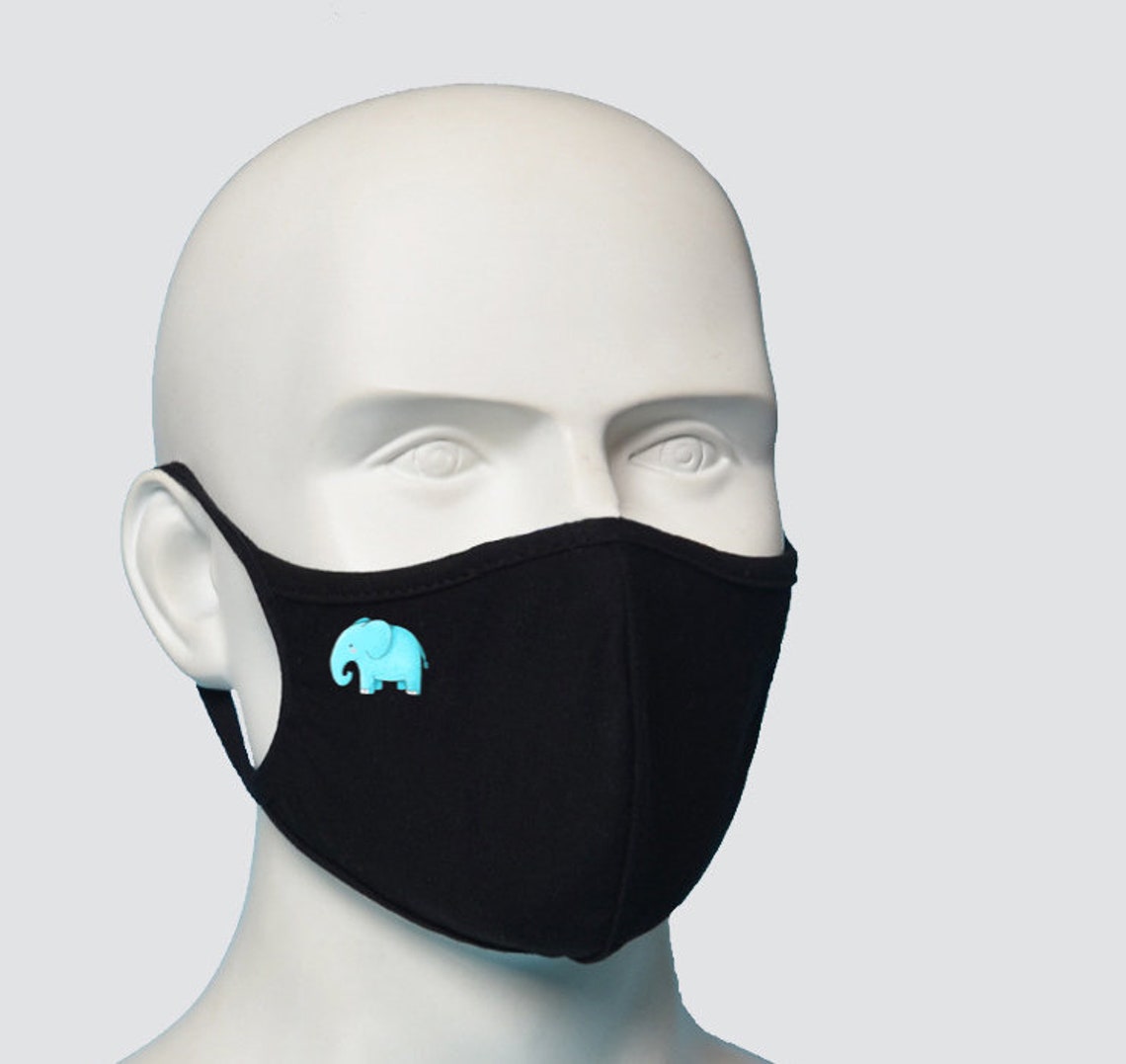 Elephant Face Mask Blue Elephant With Filter Pocket Cotton Etsy