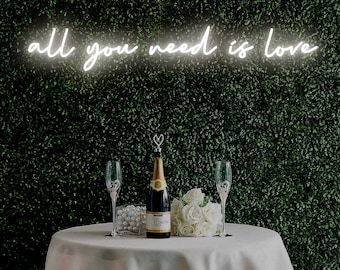 All You Need Is Love Neon Sign | Wedding Greenery Wall Decor | Engagement Party Photo Booth Prop | Bridal Shower Backdrop | Romantic Gift
