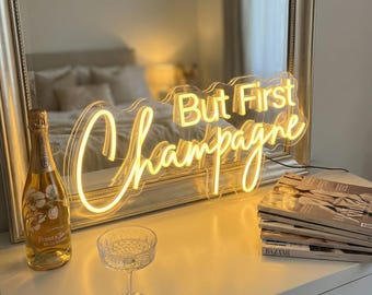 But First Champagne Neon Sign, Mimosa Bar Decor, Kitchen Wall Art, Acrylic Desk Lamp Gift, Bridal Suite Prop, Bubbly Bar Light