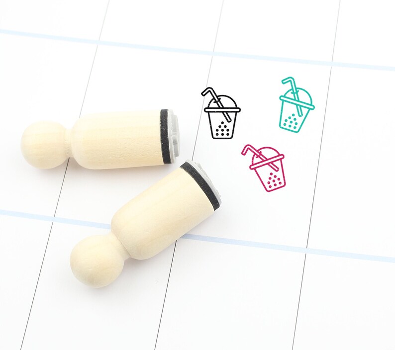 Bubble Drink Mini Wood 16mm 20mm 25mm Stamps Bubble Tea Rubber Stamp S1643