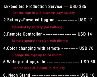Neon Sign upgrade - Expedited Production, Battery Operated, Remote controller, color changing, Waterproof, Neon stand