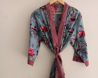 Women's cotton kimono dressing gown clearance