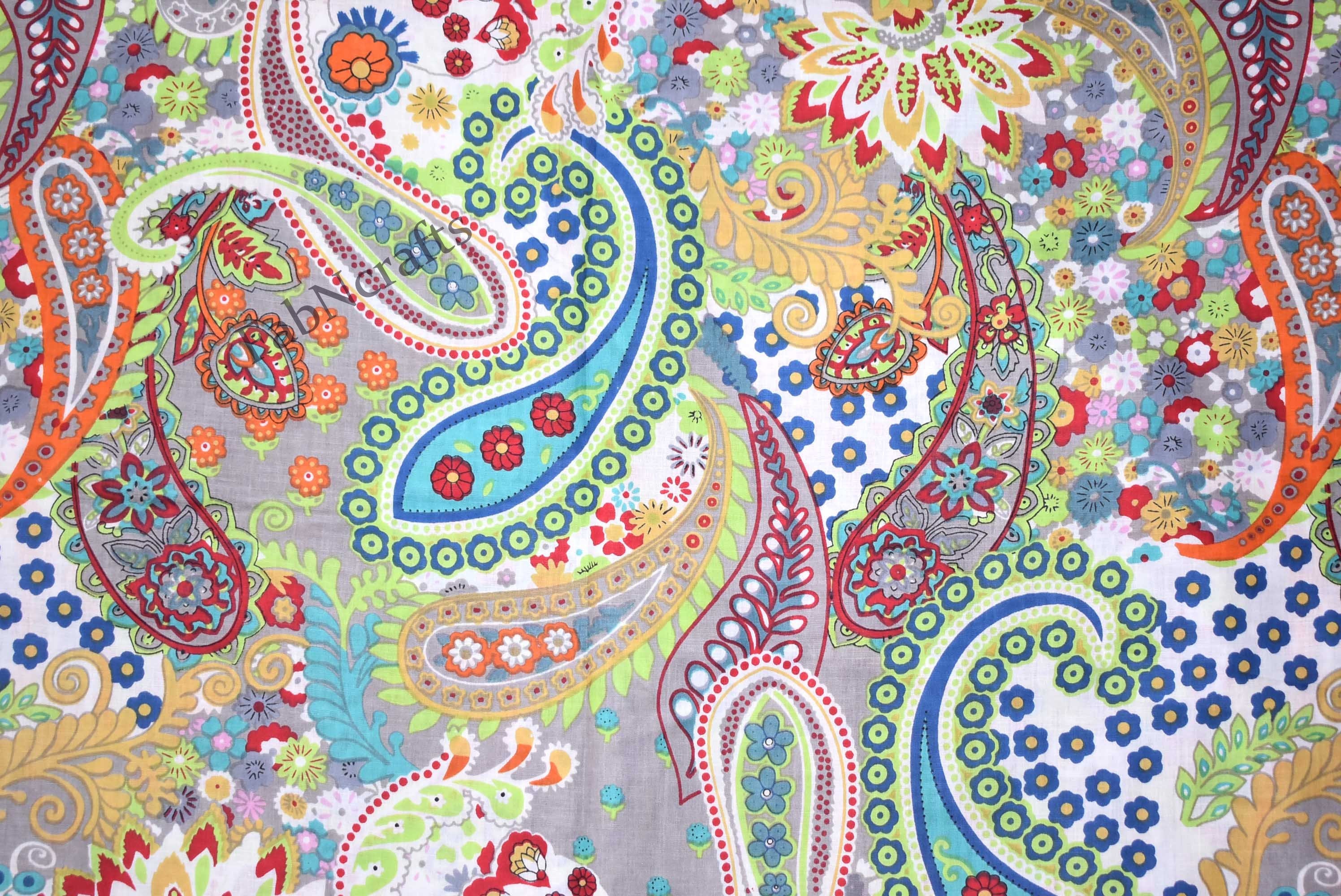 Beautiful Grey Paisley Print Fabric Pure Cotton Fabric Jaipur Etsy