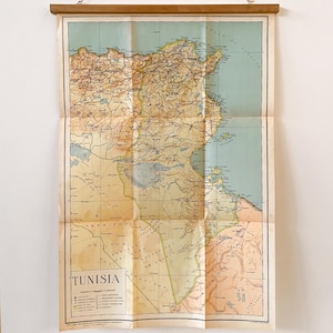Mappa cartina geografica Tunisia - Originale vintage - Anni Quaranta - Giugno 1940