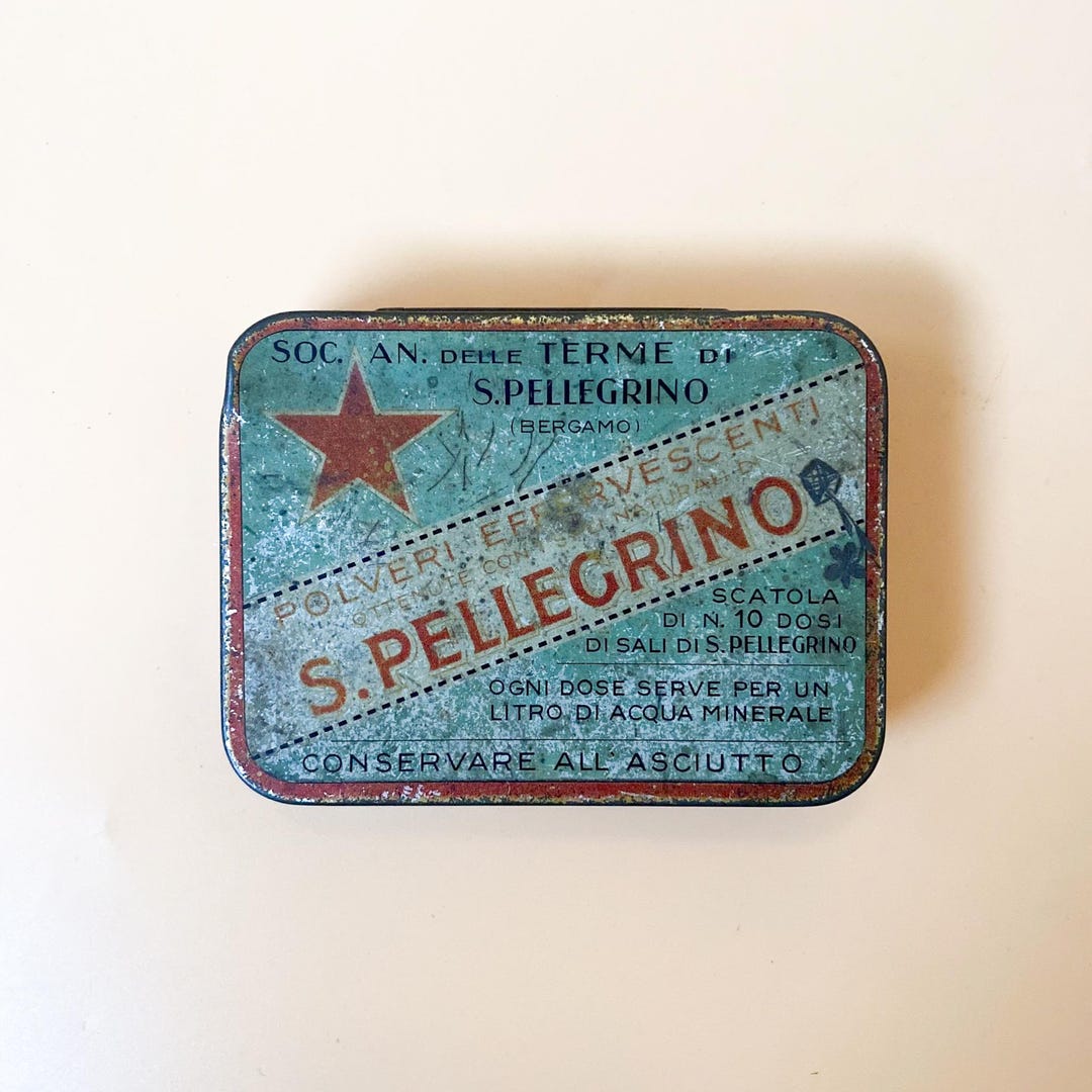 San Pellegrino Acqua - Scatola in Latta Vintage - Anni 40 Del XX Secolo ...