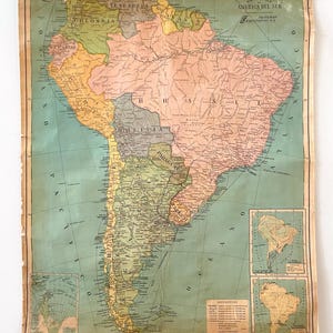 Mappa cartina geografica Sud America - originale vintage anni 70 - 1978 - Seventies