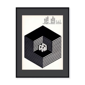 Könnte beinhalten: Ein geometrisches Poster in Schwarzweiß mit dem Text "3 Salone Internaz del Mobile 11 Salone del Mobile Italiano Quartiere Fiera di Milano 15:20 September 1971".