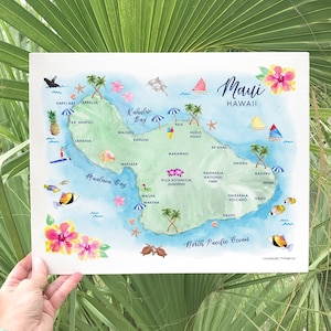 MAUI, HAWAII map watercolor print by Michelle Mospens