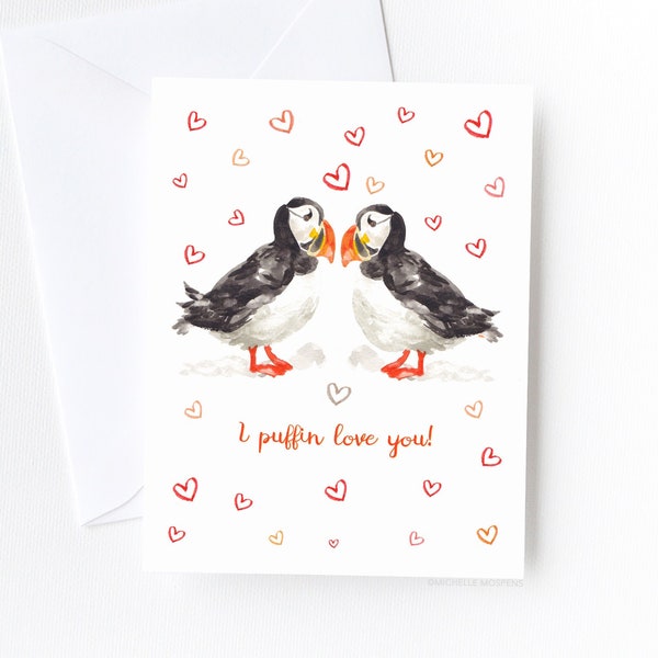 I Puffin Love You Card, Cute Valentines Day Card For Him, Card For Her, Love Cards, Boyfriend Card, Boyfriend Birthday Card, I Love You Card