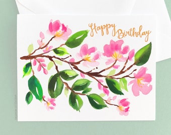 Happy Birthday Card, Floral Watercolor Birthday Card, Birthday Card, Blank Card, Greetings Card, Birthday Card For Her