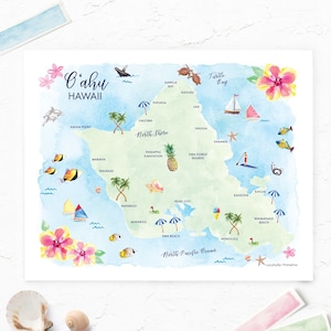 Oahu Hawaii Map Print, Oahu Decor, Oahu Hawaii Poster, Oahu Hawaii Wall Art, Oahu Map Print, Oahu Hawaii Art, Travel Map Art