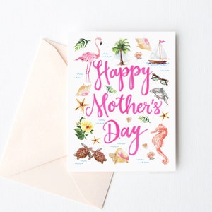 Happy Mother's Day Card Beach Mother's Day Greeting Card Illustrated Mother's Day Card for Mom From Daughter First Mothers Day Card image 1