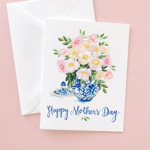 Illustrated Ginger Jar Flowers Mother's Day Card by Watercolor Artist Michelle Mospens Happy Mother's Day Card First Mothers Day Card image 1