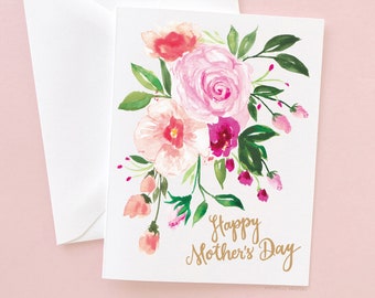 Happy Mother's Day Card | Mother Day Card | Pink Floral Mother's Day Card Floral | Watercolor Card by Michelle Mospens | Floral art