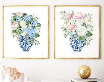 GINGER JARS Wall Art, Grandmillennial Wall Art Set of 2 Prints, Grandmillennial Decor, Botanical Wall Art, Southern Wall Art, Wall Art