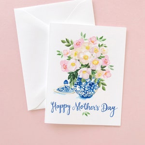 Illustrated Ginger Jar Flowers Mother's Day Card by Watercolor Artist Michelle Mospens Happy Mother's Day Card First Mothers Day Card image 4