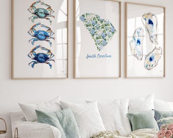 South Carolina Art, South Carolina Print, Coastal Wall Art, Coastal Art by Michelle Mospens, Watercolor South Carolina Prints Set of 3